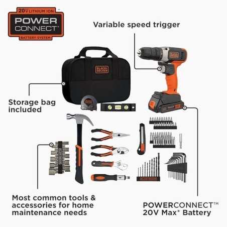 ست دریل و پیچ گوشتی شارژی 68 تکه برند BLACK+DECKER